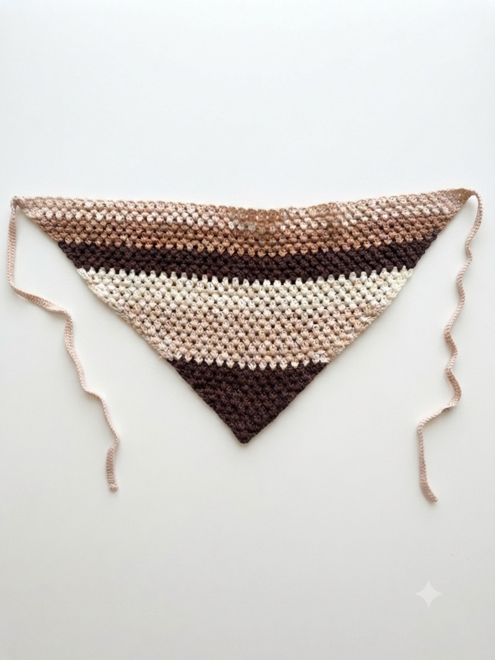 Crochet Boho Triangle Bandana Headscarf Neckerchief Brown Neutral Striped